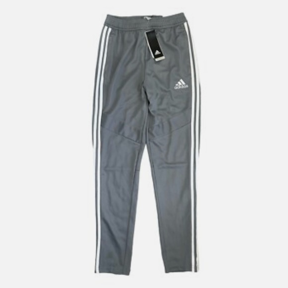 Adidas Youth 3 Stripes Tapered Football Fit Active Pants in Grey Size Large - Picture 1 of 6